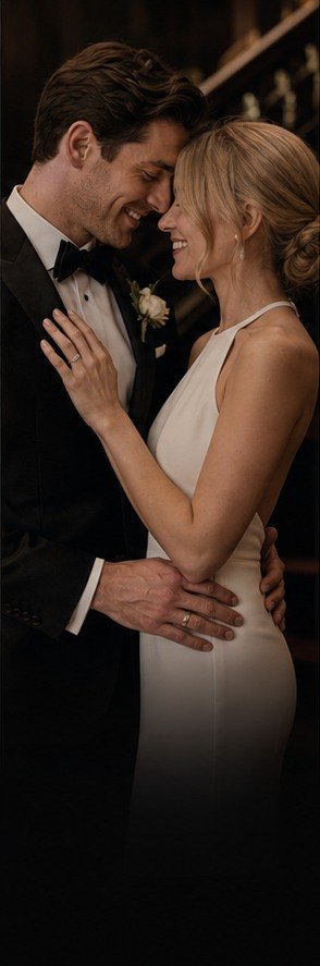 Oliver and Clara together on their wedding day wearing Ashcroft bands