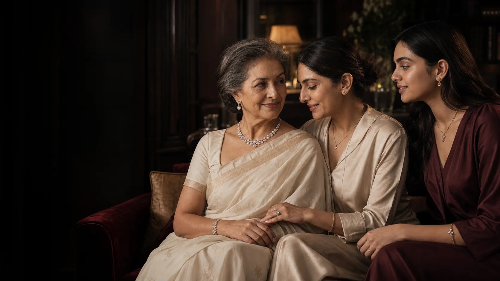 Three generations of women sharing a quiet moment together